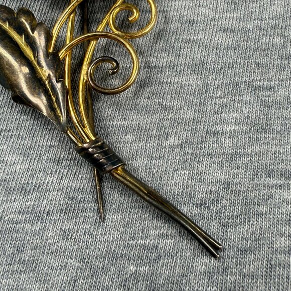 Vintage Gold-Tone Flower Brooch Purple Rhinestone Center & Detailed Leaf Design - Picture 9 of 16